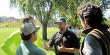 Teammate communicates their personality style before starting our GeoTrek team building activity in Stamford Connecticut