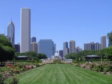 View of Grant Park where groups can participate in our team building activities in Illinois