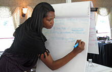 Participant charts action plans after completing our Pursuit team building activity in Pittsburgh Pennsylvania