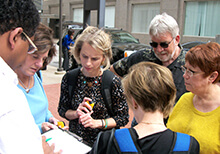 Team discusses their progress during our Geotrek team building activity in Dallas Texas