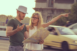 Tourists with city map